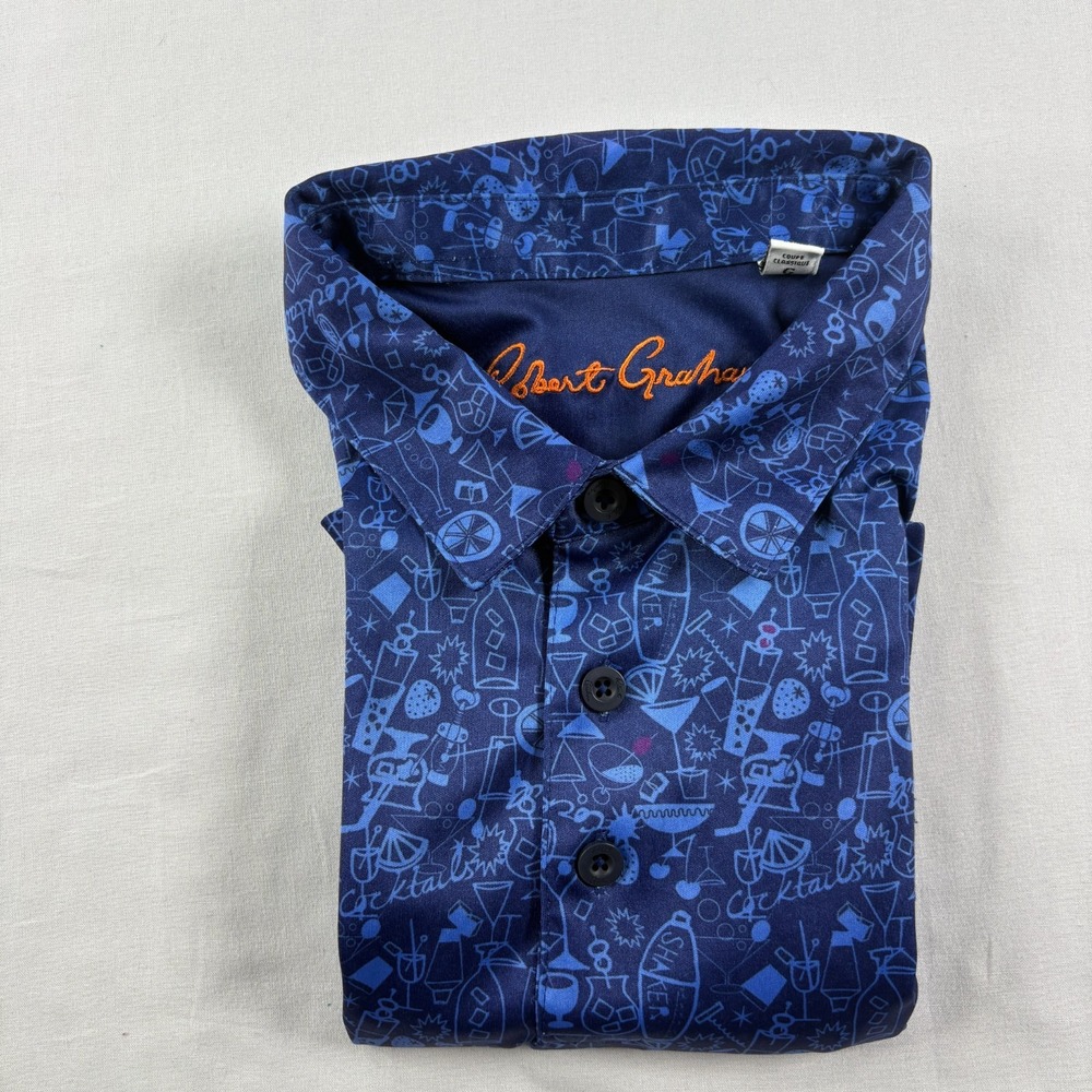 Robert Graham Shirt Men Large Blue Golf Polo Martini Graphic Performance Stretch - Picture 9 of 10